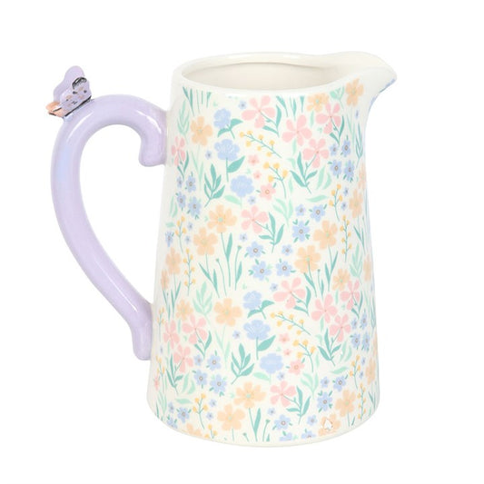 Ditsy Floral Print Ceramic Flower Jug with Butterfly - Inspired Creative Gifts
