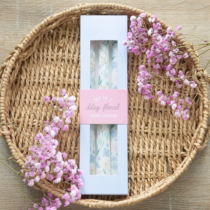 Set of 3 Ditsy Floral Taper Candles - Candles - Inspired Creative Gifts