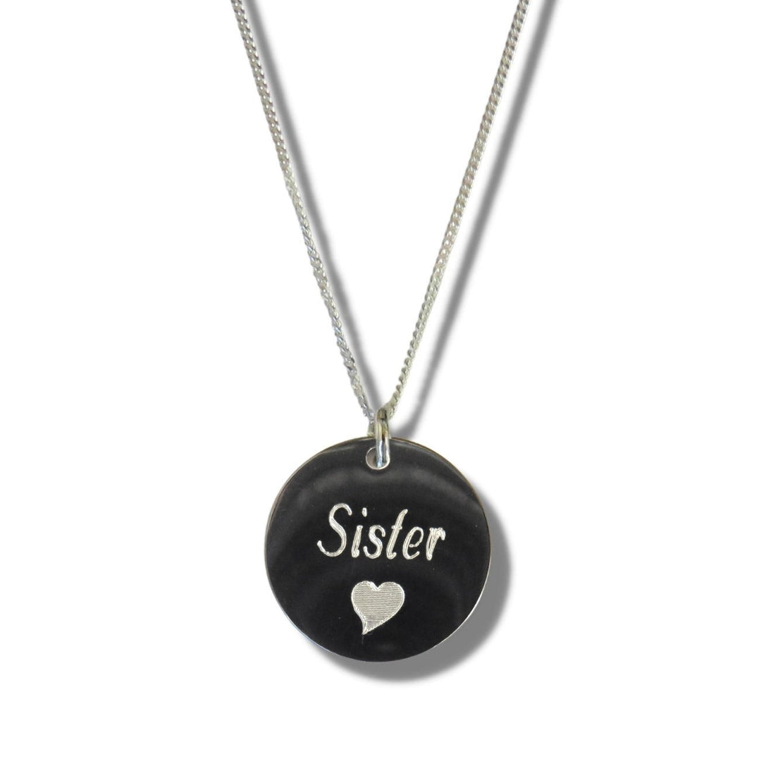 Sister Disc Necklace & Heart Symbol | Woman's Necklace | Inspired Creative Gifts