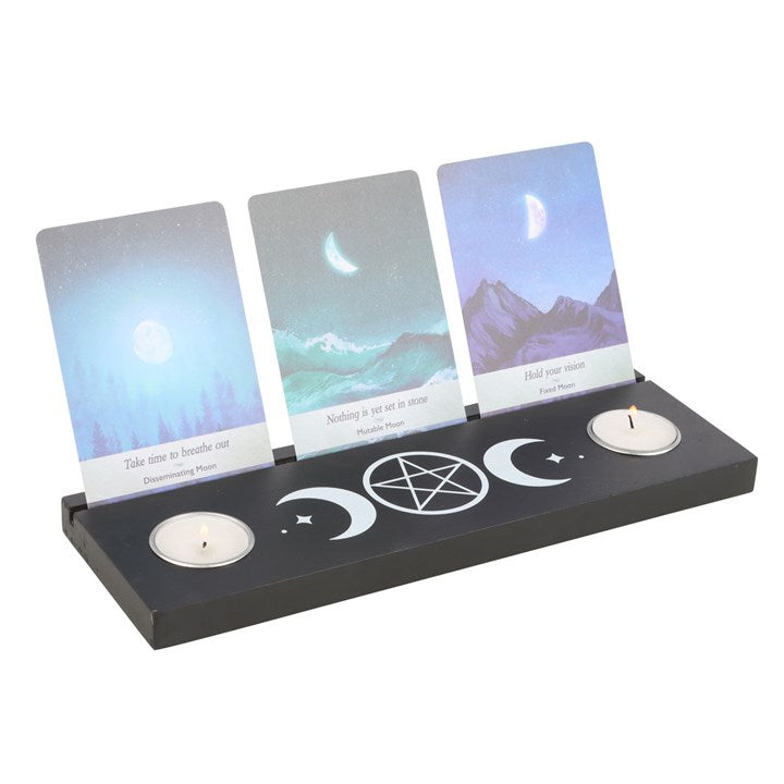 Black Triple Moon Tarot Card Stand Tealight Holder - Candle Holders - Inspired Creative Gifts