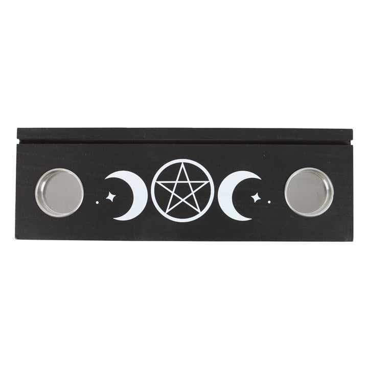 Black Triple Moon Tarot Card Stand Tealight Holder - Candle Holders - Inspired Creative Gifts