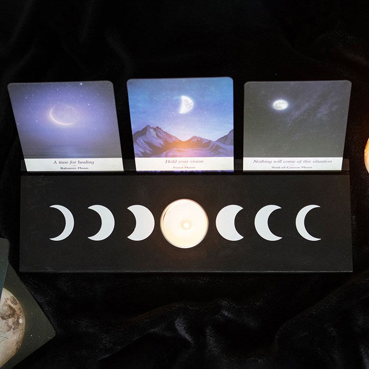 Black Moon Phase Tarot Card Stand Tealight Holder - Candle Holders - Inspired Creative Gifts