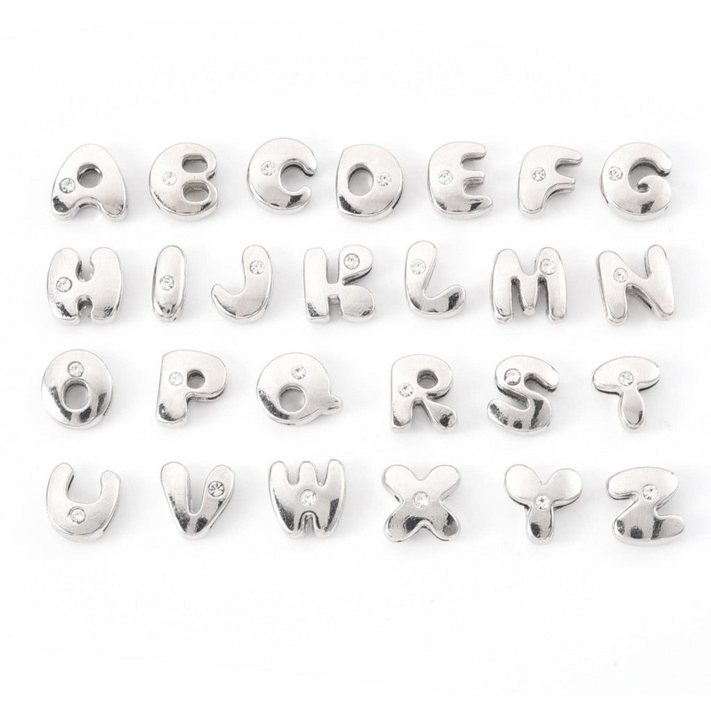 Diamante Initial Alphabet Silver Necklace