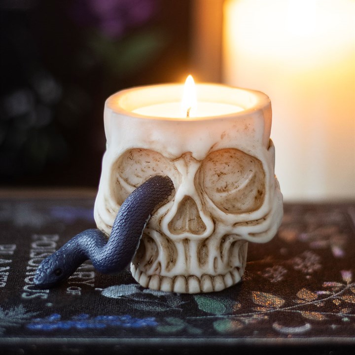 Skull Tealight Holder with Snake - Candle Holders - Inspired Creative Gifts