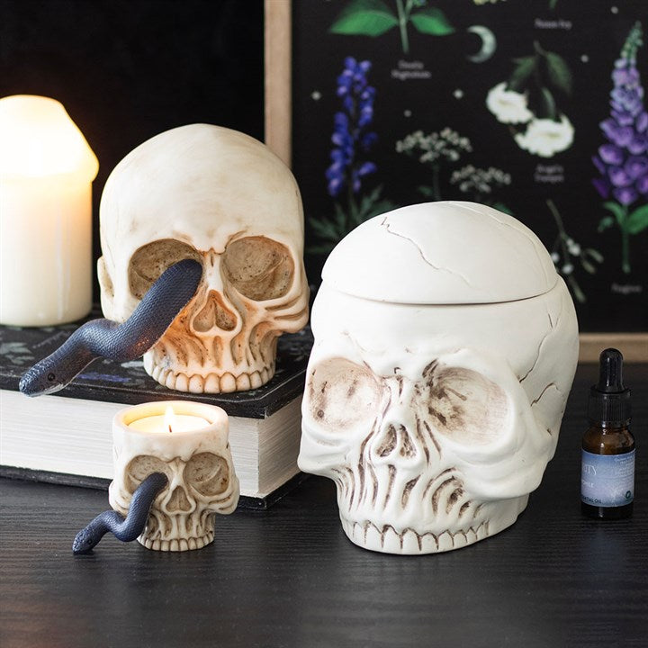 Skull Tealight Holder with Snake - Candle Holders - Inspired Creative Gifts