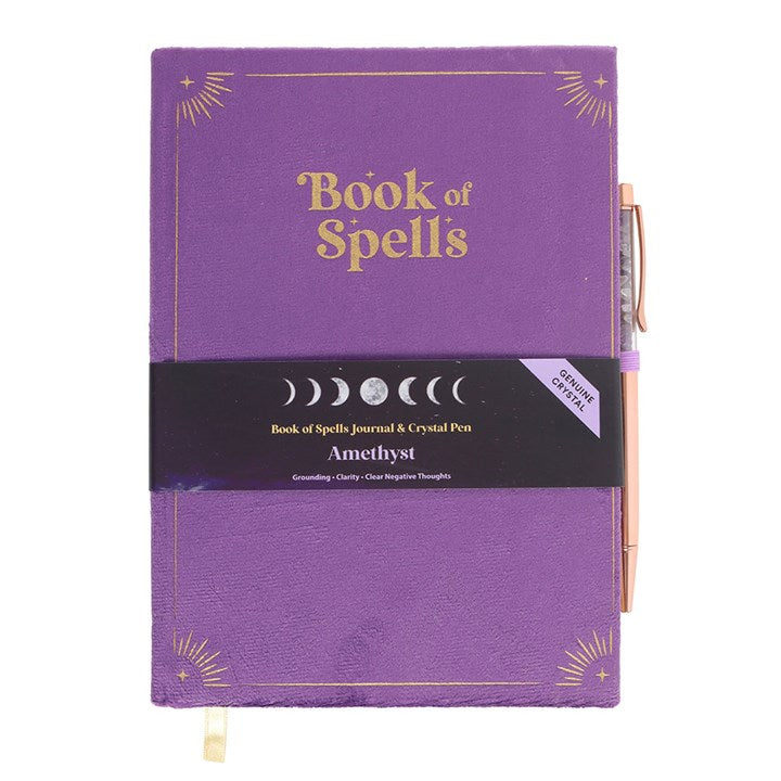 Book of Spells Journal with Amethyst Crystal Pen | Notebook