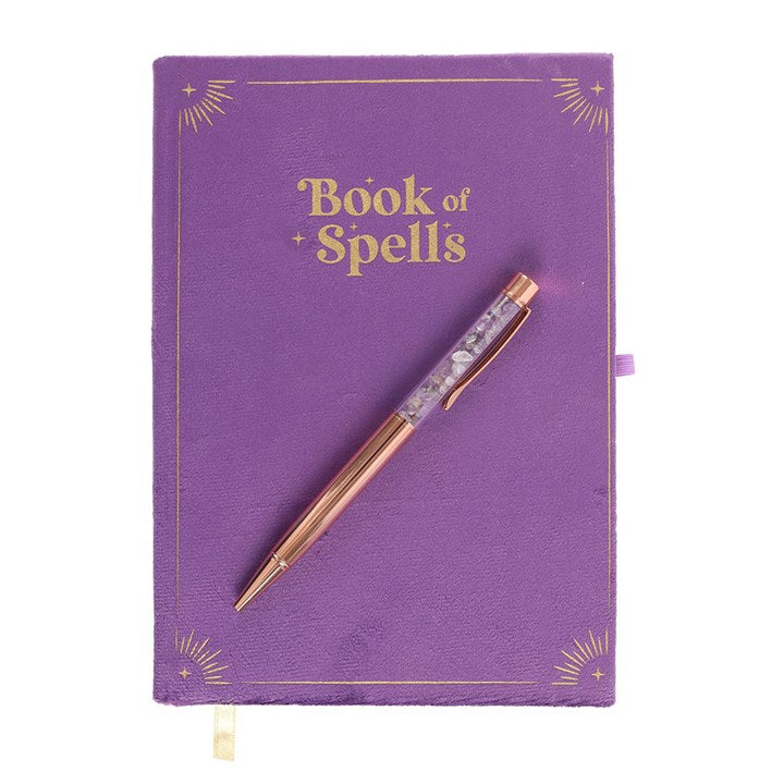 Book of Spells Journal with Amethyst Crystal Pen | Notebook