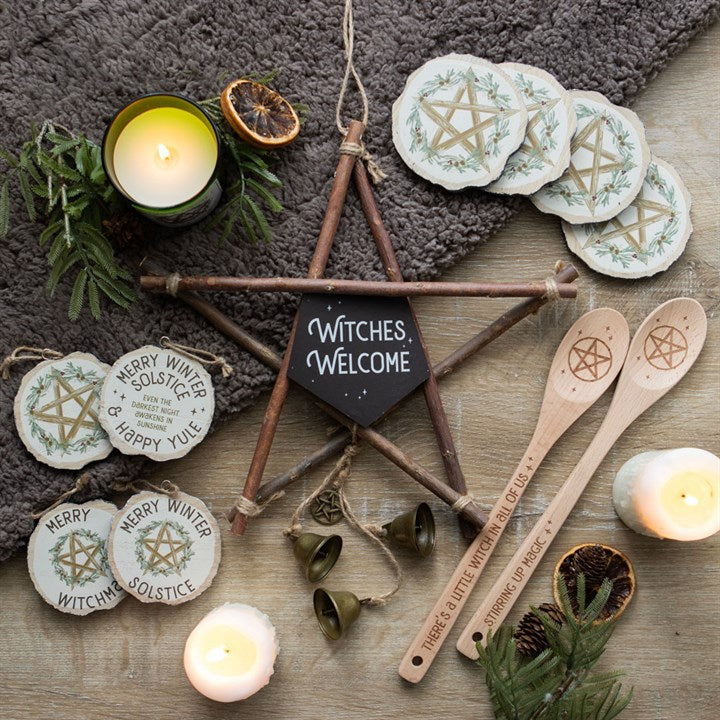 30cm Witches Welcome Willow Pentagram Sign with Bells - Sign - Inspired Creative Gifts