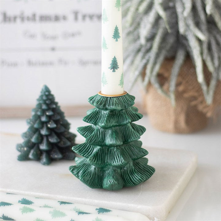 Green Fir Tree Candle Holder with Taper Candle - Candle Holders - Inspired Creative Gifts