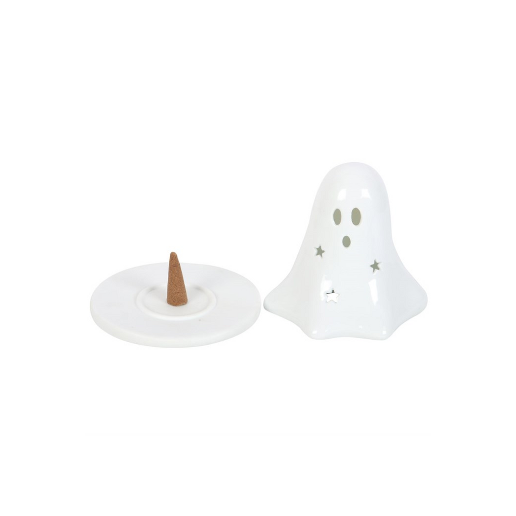 Ceramic Ghost Tealight and Incense Cone Holder | Candle Holders