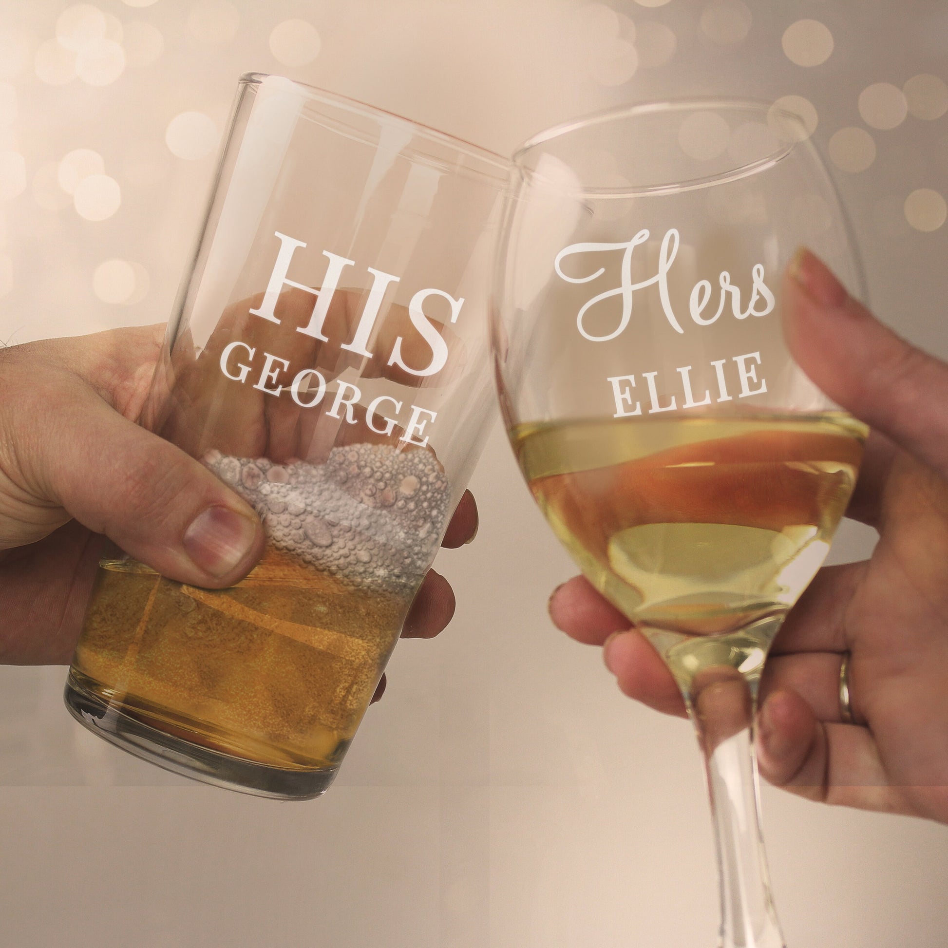 Personalised His & Her Pint and Wine Glass Set - Glass Sets - Inspired Creative Gifts