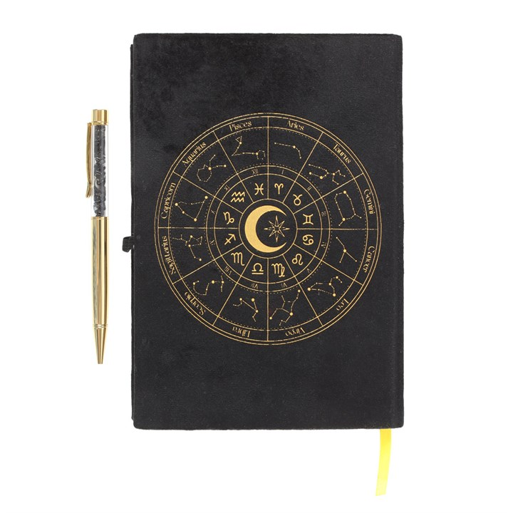 Astrology Wheel Journal with Black Obsidian Pen | Notebook