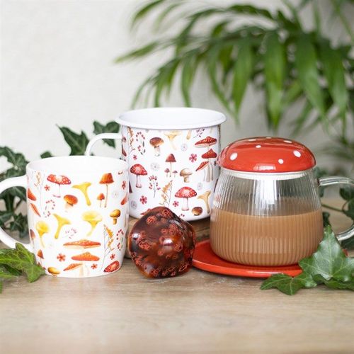 All Over Mushroom Print Enamel Mug | Inspired Creative Gifts | UK Supplier