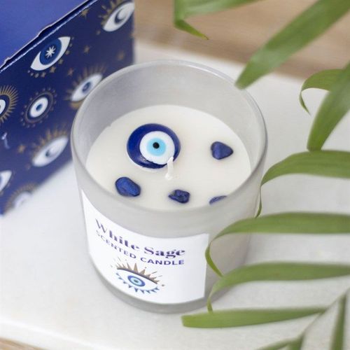 All Seeing Eye White Sage Crystal Chip Protection Candle | Inspired Creative Gifts | UK Supplier