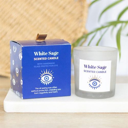 All Seeing Eye White Sage Crystal Chip Protection Candle | Inspired Creative Gifts | UK Supplier