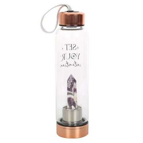 Amethyst Set Your Intention Glass Water Bottle | Inspired Creative Gifts | UK Supplier
