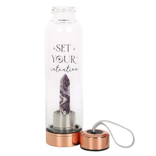 Amethyst Set Your Intention Glass Water Bottle | Inspired Creative Gifts | UK Supplier