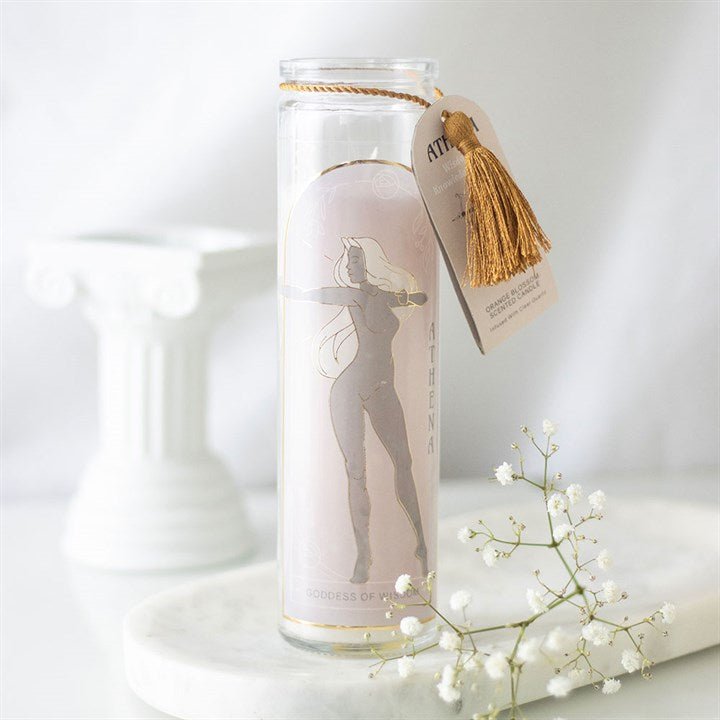 Athena Goddess Tube Candle with Clear Quartz Crystals | Inspired Creative Gifts | UK Supplier