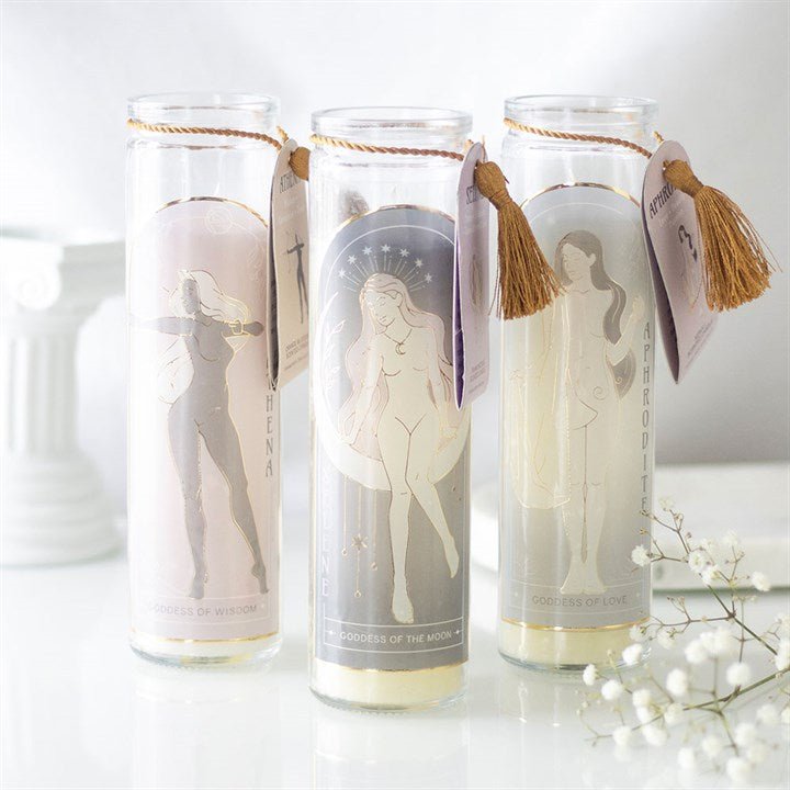 Athena Goddess Tube Candle with Clear Quartz Crystals | Inspired Creative Gifts | UK Supplier