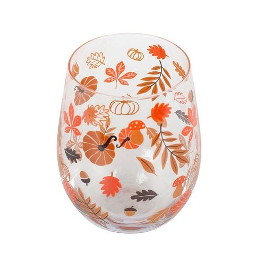 Autumn Leaves and Pumpkins Stemless Glass | Inspired Creative Gifts | UK Supplier