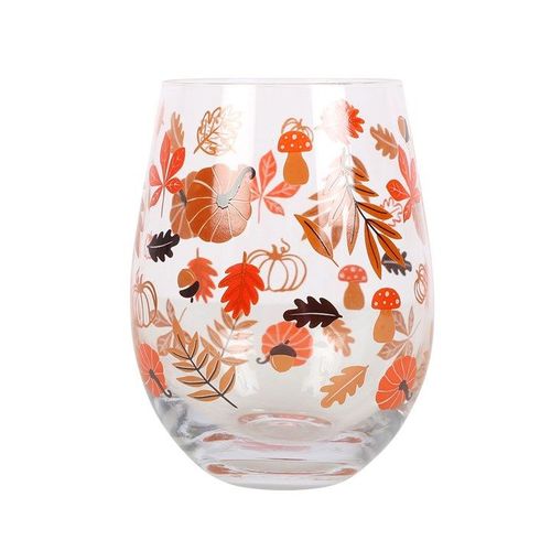 Autumn Leaves and Pumpkins Stemless Glass | Inspired Creative Gifts | UK Supplier