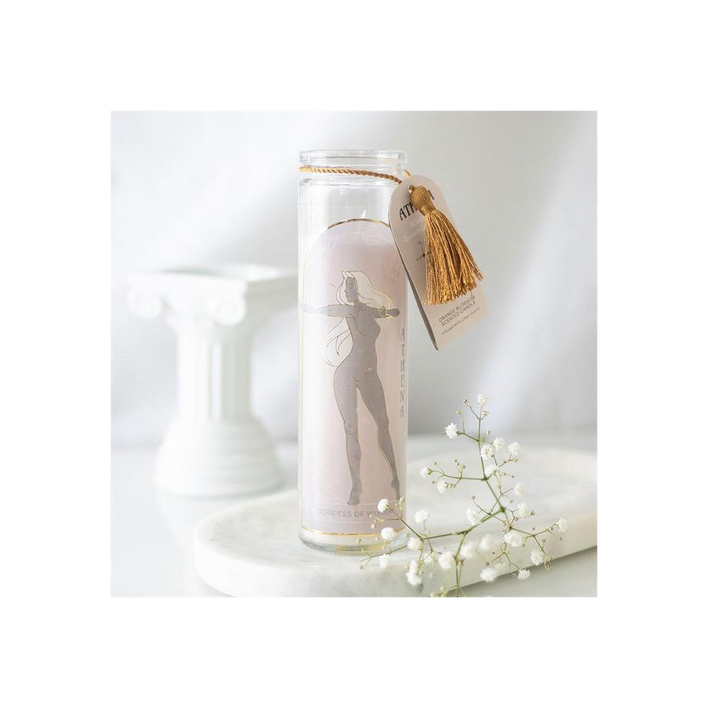 Athena Goddess Tube Candle with Clear Quartz Crystals | Candles