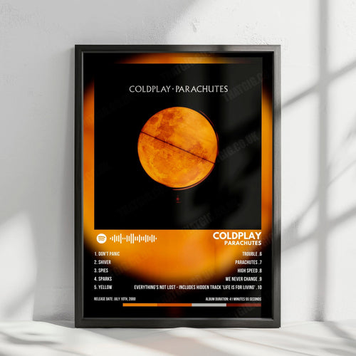 Coldplay "Parachutes" Album Cover Poster - with Complete Tracklist | Album Cover | Inspired Creative Gifts