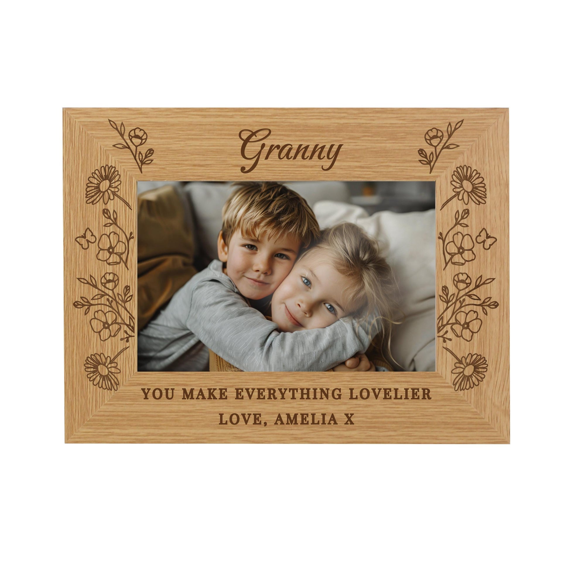 Personalised Wild Flowers 6x4 Oak Finish Photo Frame | Great for Mothers Day, Weddings and Anniversaries - Picture Frame - Inspired Creative Gifts