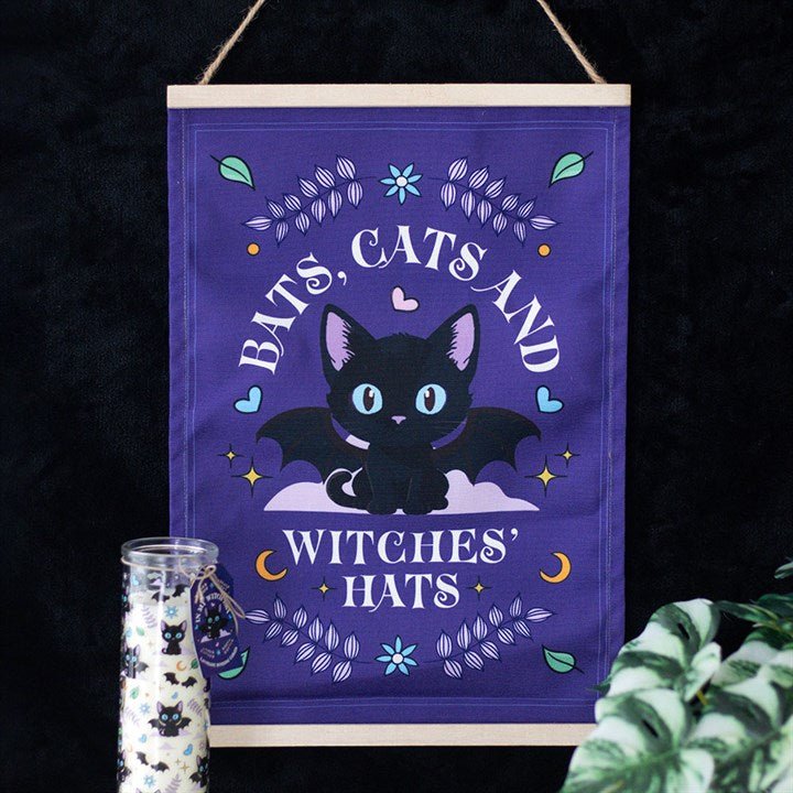 Bats, Cats and Witches Hats Fabric Wall Hanging | Inspired Creative Gifts | UK Supplier