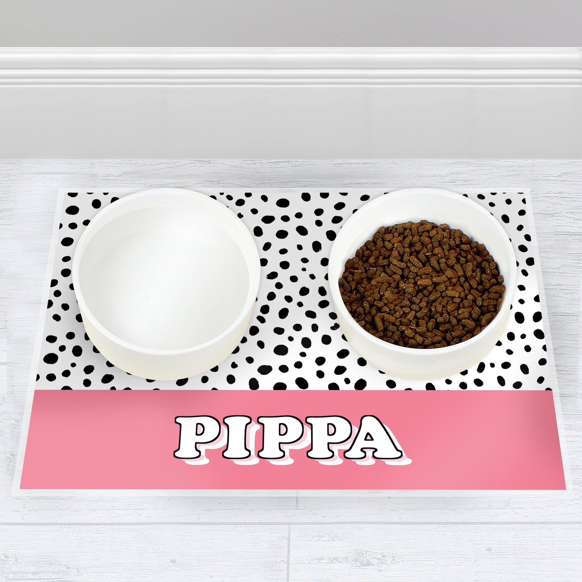 Personalised Blue or Pink Spots Dog Pet Bowl Mat - Inspired Creative Gifts