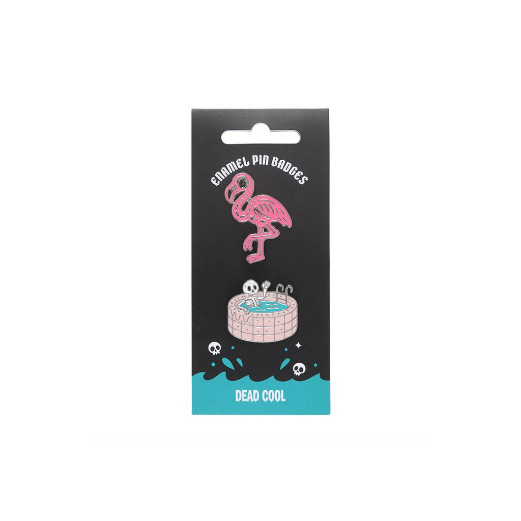 Dead Cool Skeleton and Flamingo Enamel Pin Badges