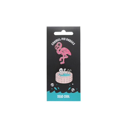 Dead Cool Skeleton and Flamingo Enamel Pin Badges