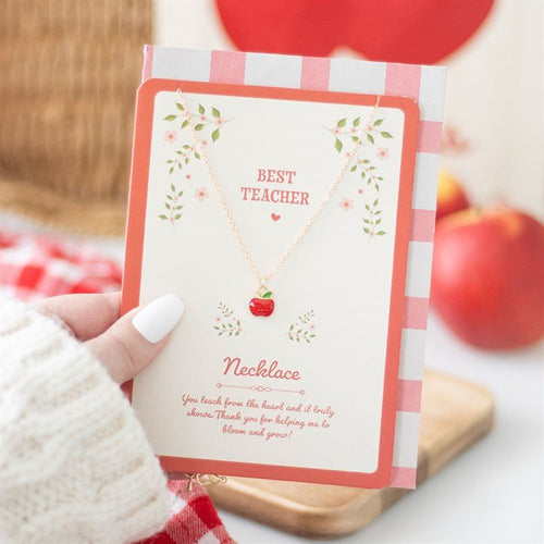 Best Teacher Apple Necklace on Greeting Card | Inspired Creative Gifts | UK Supplier