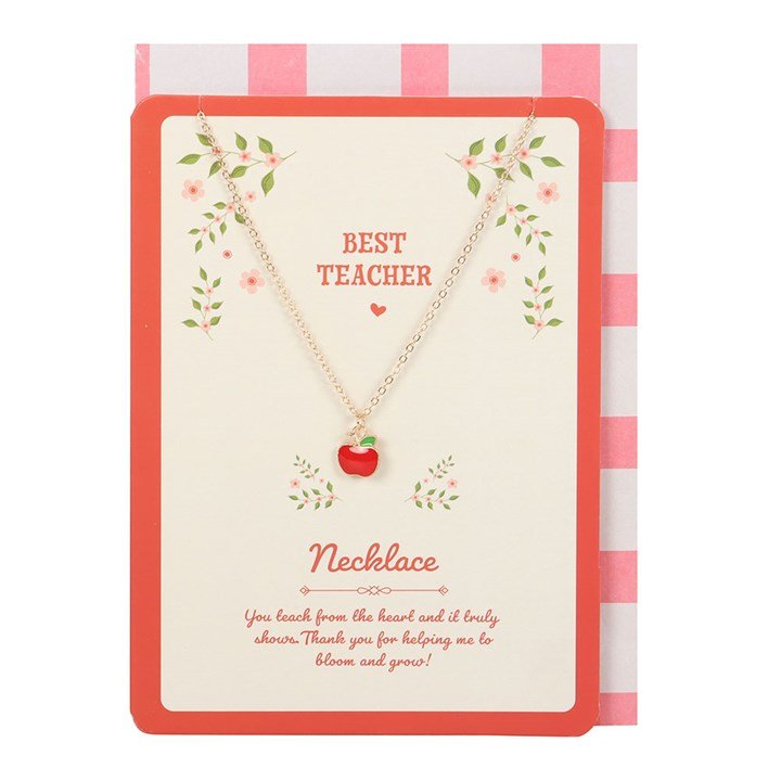 Best Teacher Apple Necklace on Greeting Card | Inspired Creative Gifts | UK Supplier