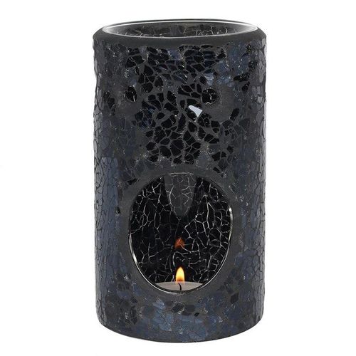 Black Crackle Glass Pillar Oil Burner and Wax Warmer | Inspired Creative Gifts | UK Supplier
