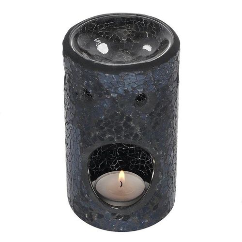 Black Crackle Glass Pillar Oil Burner and Wax Warmer | Inspired Creative Gifts | UK Supplier