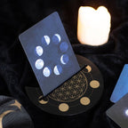 Black Flower of Life Crescent Moon Tarot Card Stand | Inspired Creative Gifts | UK Supplier