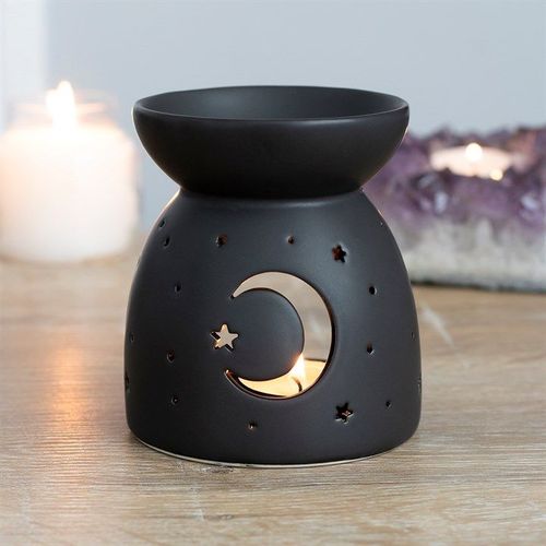 Black Mystical Moon Cut Out Oil Burner | Inspired Creative Gifts | UK Supplier