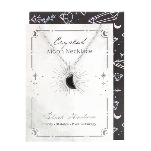 Black Obsidian Crystal Moon Necklace on Greeting Card | Inspired Creative Gifts | UK Supplier