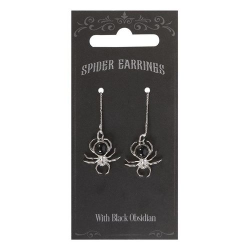 Black Obsidian Spider Threader Earrings | Inspired Creative Gifts | UK Supplier