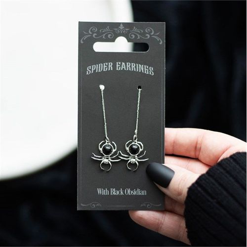 Black Obsidian Spider Threader Earrings | Inspired Creative Gifts | UK Supplier
