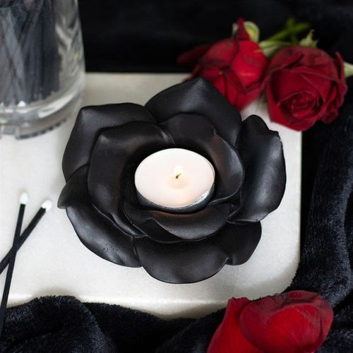 Black Rose Resin Tealight Candle Holder | Inspired Creative Gifts | UK Supplier