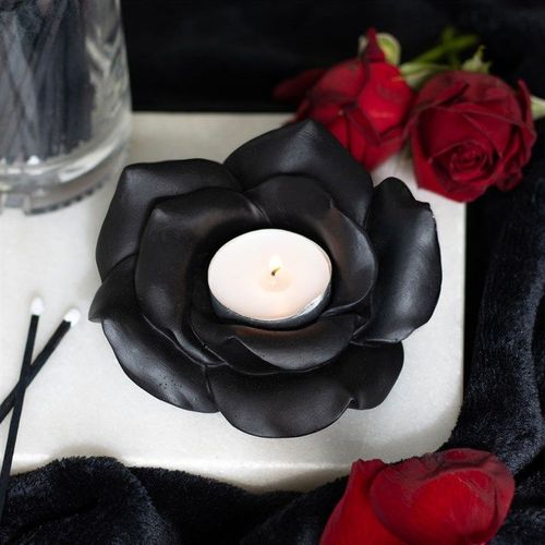 Black Rose Resin Tealight Candle Holder | Inspired Creative Gifts | UK Supplier