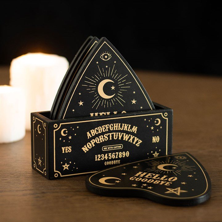 Black Talking Board Planchette Coaster Set | Inspired Creative Gifts | UK Supplier