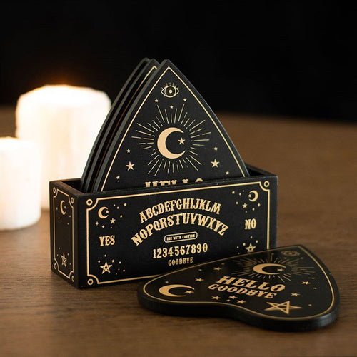 Black Talking Board Planchette Coaster Set | Inspired Creative Gifts | UK Supplier
