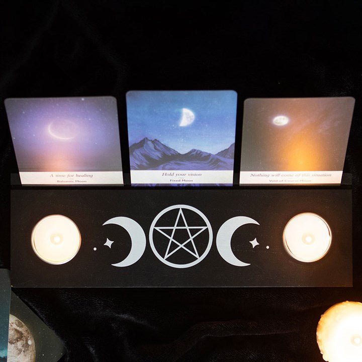 Black Triple Moon Tarot Card Stand Tealight Holder | Inspired Creative Gifts | UK Supplier