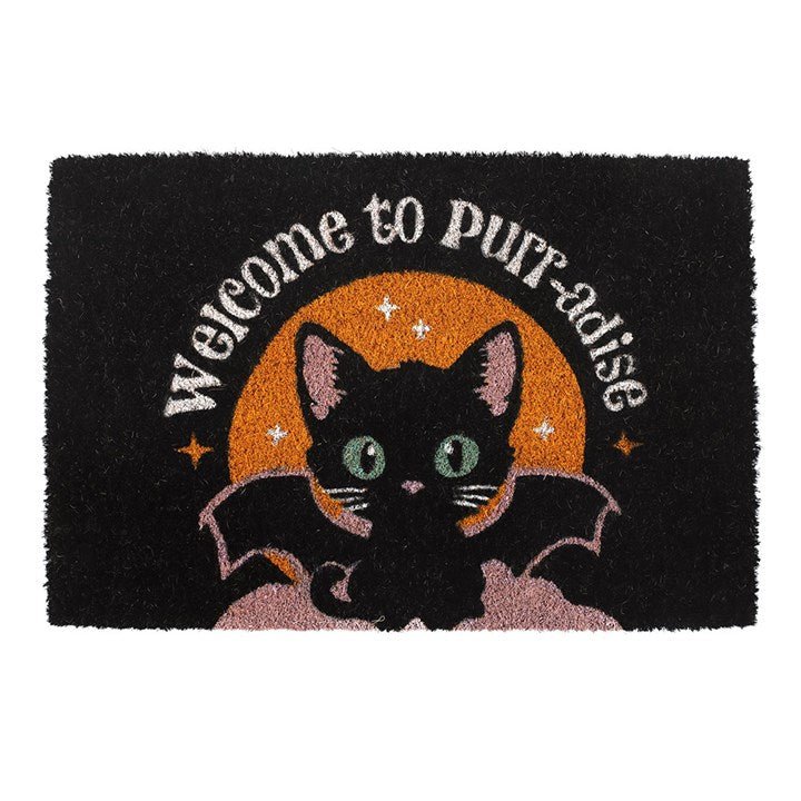 Black Welcome to Purr - adise Cat Doormat | Inspired Creative Gifts | UK Supplier
