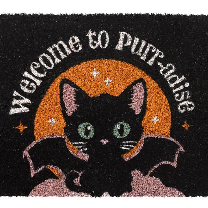 Black Welcome to Purr - adise Cat Doormat | Inspired Creative Gifts | UK Supplier