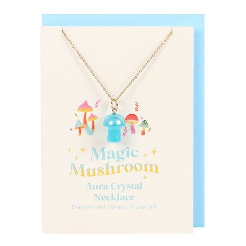 Blue Aura Crystal Mushroom Necklace Greeting Card | Inspired Creative Gifts | UK Supplier
