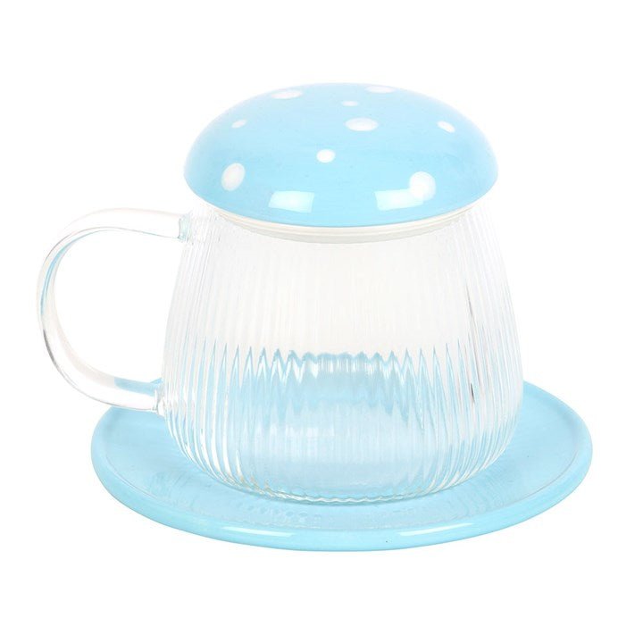 Blue Glass Mushroom Mug and Saucer | Inspired Creative Gifts | UK Supplier